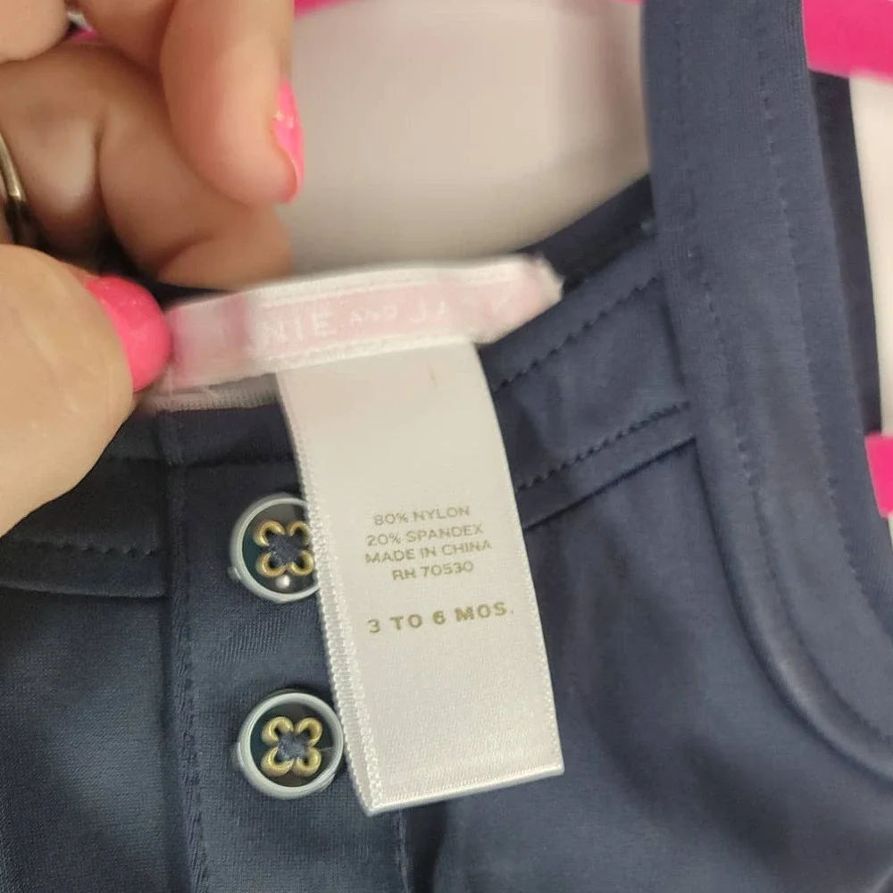 Janie And Jack Bodysuit 3-6 Mos. Sleeveless Button Front W/ Pockets Stretch Blue